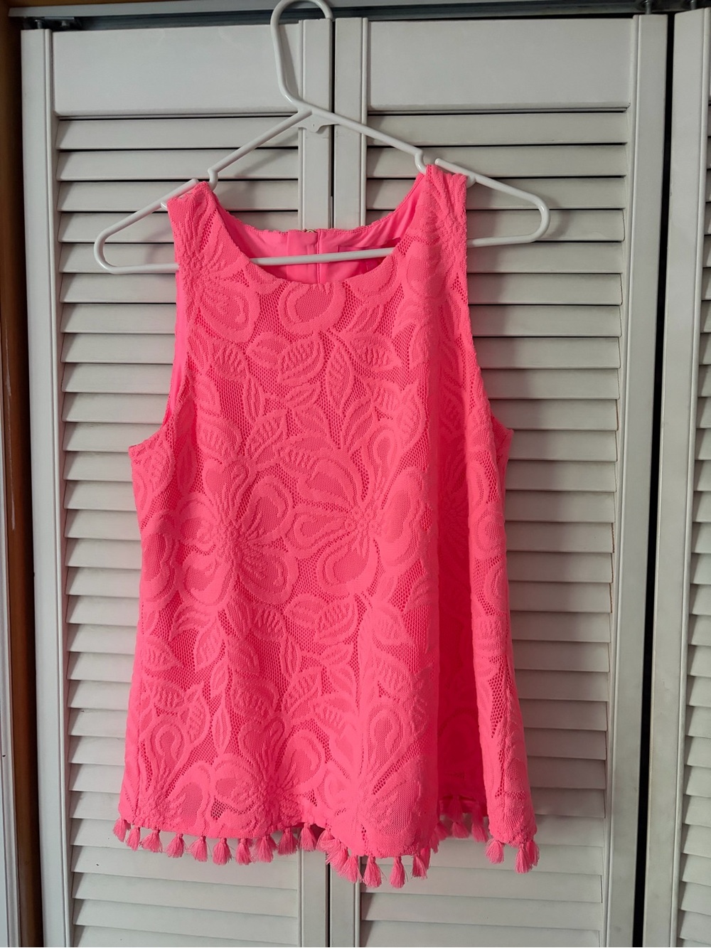Lilly Pulitzer Hot Pink Lace Tank with Tassel Hem